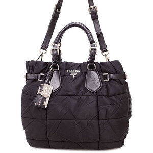 PRADA Quilted Tote Shoulder Bag Black